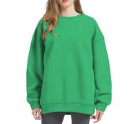 Sudadera de manga larga para mujer, informal, informal, de color sólido, verde, S