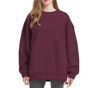 Sudadera de manga larga para mujer, informal, informal, de color sólido, Vino, M