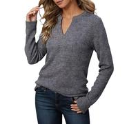 Sudadera de manga larga para mujer sin cuello redondo informal, camiseta suave para uso diario, cómoda sudadera de punto para primavera, gris, XXL