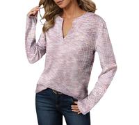 Sudadera de manga larga para mujer sin cuello redondo informal, camiseta suave para uso diario, cómoda sudadera de punto para primavera, Rosa claro., XL