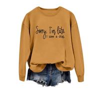 Sudadera de manga larga sin capucha para mujer, con cuello redondo y texto en inglés "Sorry I'M Late Letter", informal, cómoda, ropa de calle, tallas grandes, sudaderas con capucha para mujer, naranja