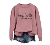 Sudadera de manga larga sin capucha para mujer, con cuello redondo y texto en inglés "Sorry I'M Late Letter", informal, cómoda, ropa de calle, tallas grandes, sudaderas con capucha para mujer, oro