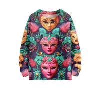 Sudadera de Mardi Gras para mujer, diseño colorido degradado de flor de lis, suéter de Nueva Orleans, carnaval, máscara, desfile, fiesta, suéter de manga larga, a rayas, cuello redondo, B-rojo, L