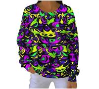 Sudadera de Mardi Gras para mujer, diseño de máscara de langosta colorida, suéter con estampado de máscara de carnaval de Nueva Orleans, fiesta de desfile, manga larga, a rayas, cuello redondo