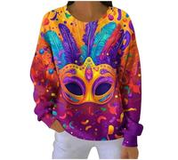 Sudadera de Mardi Gras para mujer, diseño de máscara de langosta colorida, suéter con estampado de máscara de carnaval de Nueva Orleans, fiesta de desfile, manga larga, a rayas, cuello redondo