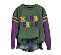 Sudadera de Mardi Gras para mujer, traje de carnaval de Nueva Orleans, parche con estampado de máscara de letras, suéter suelto de cuello redondo, sudadera con cuello redondo, camisa brillante para