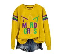 Sudadera de Mardi Gras para mujer, traje de carnaval de Nueva Orleans, parche con estampado de máscara de letras, suéter suelto de cuello redondo, sudadera de martes gordo para mujer, camisa brillante