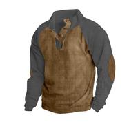 Sudadera de media cremallera para hombre de manga larga con cuello sudadera con capucha con cuello de estilo étnico retro suave y cálida sudadera de baloncesto, A-cachi, XL