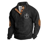 Sudadera de media cremallera para hombre de manga larga con cuello sudadera con capucha con cuello de estilo étnico retro suave y cálida sudadera de baloncesto, E-negro, M