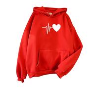 Sudadera de moda con capucha con capucha lisa, ropa elegante para mujer, tops elegantes, para ocio, adolescentes, niñas, holgada, casual, de algodón, ropa para mujer, rosso, XL