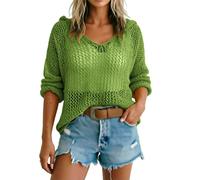 Sudadera De Mujer Con Capucha De Ganchillo De Gran Tamaño De Manga Larga, Verde, 4XL