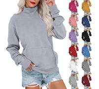 Sudadera de mujer con capucha Oversize, Abrigo de mujer de talla grande Sudaderas Cuello alto Sudadera lisa Loungewear holgada Abrigos Con Bolsillo Abrigos 2025 Nueva Ropa Casual Top Mediados de