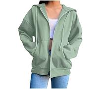 Sudadera de mujer con capucha Zip Up Manga Larga Deportiva Casual Sudaderas Chaqueta Abierta Jersey con Cremallera Oversize Hoodie Abrigo con Bolsillos Algodón Sweatshirt Primavera Otoño, Verde, XL