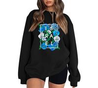 Sudadera de mujer con cuello redondo, arte floral israelí, tipografía, Israel, camisetas de senderismo para mujer, Negro , XL