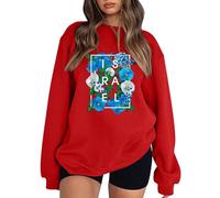 Sudadera de mujer con cuello redondo, arte floral israelí, tipografía, Israel, camisetas de senderismo para mujer, rojo, S