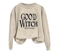Sudadera de mujer con cuello redondo y texto en inglés "Good Witch Most of the Time", beige, 4XL