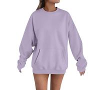 Sudadera de mujer corta manga larga, chaqueta para mujer, talla grande, sudadera con bolsillo canguro, cuello redondo, manga larga, abrigos casuales, chaqueta versátil Loungewear lisa Top, malva, L