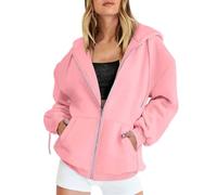 Sudadera de mujer ligera con cremallera y capucha, bolsillos, deportiva, casa, gimnasio, correr, tiempo libre, sudadera negra, modelo ligero de forro polar para primavera y otoño, Rosa-b, 5XL