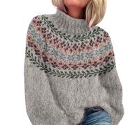 Sudadera de mujer noruega de invierno cálida, elegante y chic con cuello redondo, manga larga, tricotada, con estampado jacquard, de gran tamaño, moda oversized, ropa de mujer para otoño e invierno