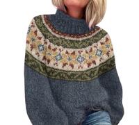 Sudadera de mujer noruega de invierno cálida, elegante y chic con cuello redondo, manga larga y diseño de punto jacquard - Talla grande, moda oversized - Ropa de mujer para otoño e invierno, Dark Gray