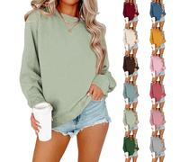 Sudadera de mujer Oversize, Abrigo corto de manga larga Sudadera de gran tamaño Sudaderas Cuello redondo Abrigo Color sólido Abrigos Casual Ropa Hogar Loungewear Bajo Sudadera Diario Top, Luz de Ashy