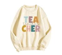 Sudadera de mujer para profesora con texto en inglés "Back" para profesoras, sudadera gráfica para profesores, sudadera con estampado "Back to School", suéter con hombros superpuestos, dorado, XXL