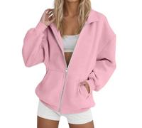 Sudadera de mujer sin capucha con cremallera - Chaqueta ligera para mujer mediados de temporada de gran tamaño sudaderas con solapa sudadera 2025 nuevo abrigo casual Abrigos Color sólido Chaqueta