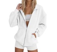 Sudadera de mujer sin capucha con cremallera - Chaqueta ligera para mujer mediados de temporada de gran tamaño sudaderas con solapa sudadera 2025 nuevo abrigo casual Abrigos Color sólido Chaqueta