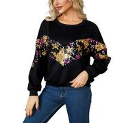 Sudadera de mujer sin capucha con estampado de estrellas verde dorado sobre fondo negro, sudaderas para mujer de manga larga, suéter alto con lentejuelas casuales Festif, Top con lentejuelas para