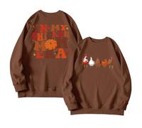 Sudadera de Navidad de gran tamaño para mujer, cuello redondo, manga larga, con texto en inglés "In My Chicken Mom", sudadera con capucha impresa con capucha, disfraz casual de fiesta para interiores