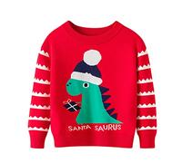 Sudadera de Navidad genérica para niño niña niña navidad dibujos animados dinosaurio impreso caliente suéter de punto de manga larga tops de punto cardigan abrigo(rojo, 5-6 años)