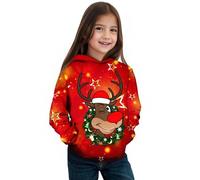 Sudadera de Navidad genérica para niños con capucha festiva con estampado de reno para niña, sudadera polar cómoda para fiestas (rojo, 3-4 años)