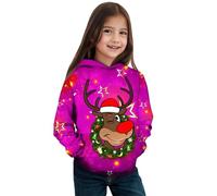 Sudadera de Navidad genérica para niños con capucha festivo con estampado de reno para niña, sudadera polar cómoda para fiestas (10-11 años)