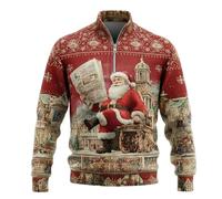 Sudadera De Navidad Hombre - Sudaderas Sin Capucha Sudadera sin cuello con media cremallera y estampado novedoso único con textura acanalada para un estilo informal y festivo en varios diseños (Red S)