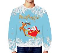 Sudadera de Navidad para hombre, de forro polar, con estampado de renos | Sudadera vintage ligera de Navidad para hombre, para exteriores, cuello redondo, estampado de muñeco de nieve, ropa deportiva