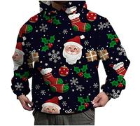 Sudadera de Navidad para hombre de manga larga con capucha estampada 3D chic y elegante, suave holgado, bolsillo con capucha, otoño, invierno, informal, Navidad, suéter clásicos, cómodo, Rigolo fiesta
