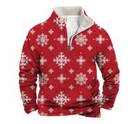 Sudadera de Navidad para hombre de manga larga con cuello de Mao con media cremallera de corte holgado, estampado suéter elegante y elegante, casual a la moda, sudadera, otoño, invierno, Navidad