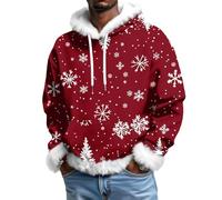 Sudadera de Navidad para hombre, de manga larga, con diseño de árbol de Navidad, con estampado gráfico de letras de Feliz Navidad, sudadera con capucha de ajuste holgado, Sandía Red-3, 4XL