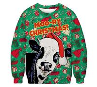 Sudadera de Navidad para hombre de manga larga - Sudadera sin capucha con cuello redondo 3D estampada Rigolo Pullover Chic Y Elegantes otoño invierno feo sudadera informal de corte holgado, Navidad