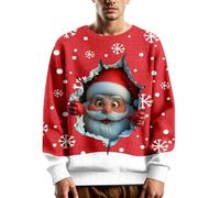 Sudadera de Navidad para hombre, diseño de Papá Noel | Sudadera vintage fea de Navidad para hombre, cuello redondo, estampado de Papá Noel, ropa deportiva