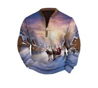 Sudadera de Navidad para hombre, divertida impresión 3D, jersey de punto con cremallera de un cuarto, sudadera fea de Navidad con parches en los codos, cómoda, cálida, para otoño e invierno, suéter