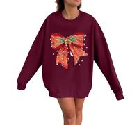 Sudadera de Navidad para mujer, chaqueta de Navidad, sudaderas de Navidad para mujer, 2024, gráfico de lazo de gran tamaño, lindo, divertido, ajuste holgado, manga larga, cuello redondo, disfraz de