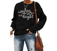 Sudadera de Navidad para mujer con texto "Merry and Bright Christmas", Negro, Small