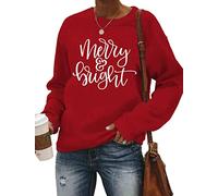 Sudadera de Navidad para mujer con texto "Merry and Bright Christmas", Rojo, Small