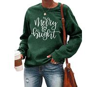 Sudadera de Navidad para mujer con texto "Merry and Bright Christmas", Verde-2, Large