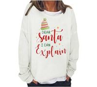 Sudadera de Navidad para mujer, de manga larga, cuello redondo, con texto en inglés "Dear Santa I Can Explique", sudadera con capucha, informal, disfraz de fiesta para interiores y exteriores, regalos