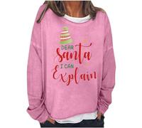 Sudadera de Navidad para mujer, de manga larga, cuello redondo, con texto en inglés "Dear Santa I Can Explique", sudadera con capucha estampada, disfraz de fiesta informal para interiores y exteriores