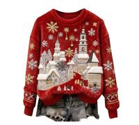 Sudadera de Navidad para Mujer Divertida Sudadera de Franela con Estampado de Pueblo Navideño Sudadera de Forro Polar Difuso Jerseys Cálidos de Invierno Pullover Suéter de Vacaciones Ropa Navideña