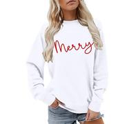 Sudadera de Navidad para mujer, divertida sudadera de Navidad con estampado de letras felices, sudadera de gran tamaño, cuello redondo, suéter festivo de Navidad, suéteres de vacaciones, atuendo de