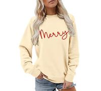 Sudadera de Navidad para mujer, divertida sudadera de Navidad con estampado de letras felices, sudadera de gran tamaño, cuello redondo, suéter festivo de Navidad, suéteres de vacaciones, atuendo de